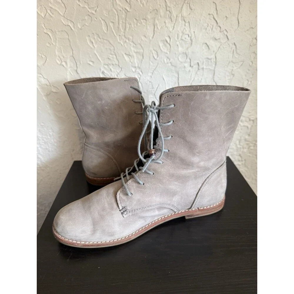 Olukai O Laila Leather Low Lace Up Fold Down Ankle Boots Boho Grunge Y2K SZ 8